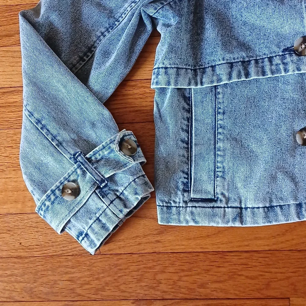 NWT Stoosh Vintage Denim Trench -Style Denim Jacket Acid Wash Look ■ Size M